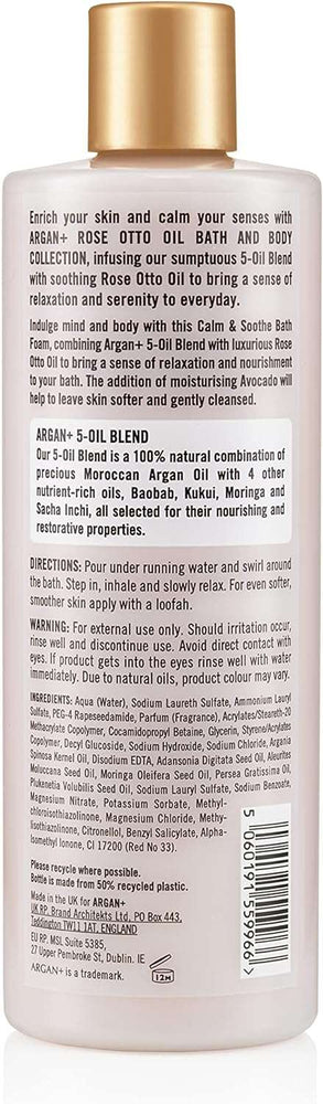 Argan+ Calm & Soothe Bath Foam, Rose Otto Oil Vegan Bubble Bath, 400ml