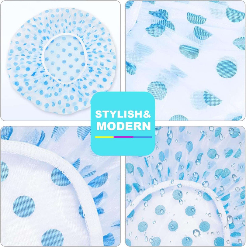 6 Pcs OWill Shower Caps for Women uk,Waterproof and Reusable Bath Cap,28cm Width with Elastic Band, Large Plastic Long Hair Eco Cap.