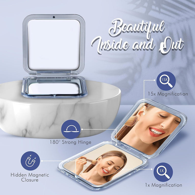 Compact 15X Magnifying Mirror for Travel - Lightweight Handheld Mirror