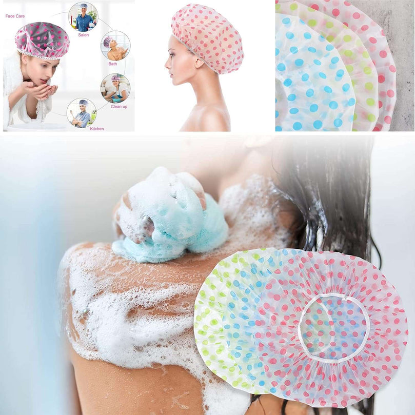Shower Caps for Women Men Reusable Shower Hat Bath Caps with Elastic Band Waterproof Bath Cap Shower Caps for Women Long Hair (3 PCS)