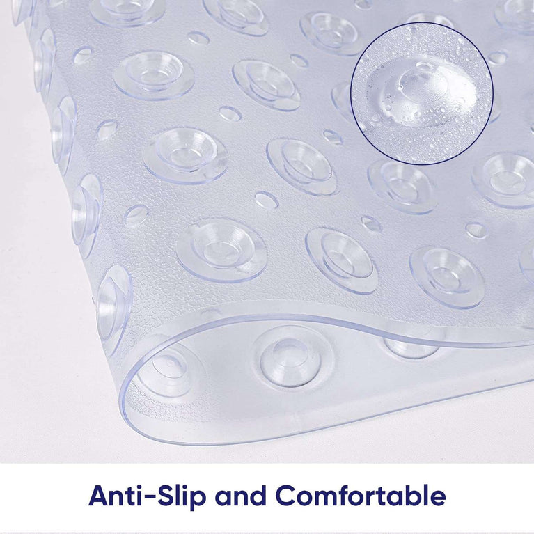 Hafaa Shower Bath Mat Non Slip Anti Mould & Mildew - Long Rubber Bathroom Mat 70x38cm with Strong Suction Cups Grip - Easy Drain and Machine Washable Soft Bathtub Mats (Clear)