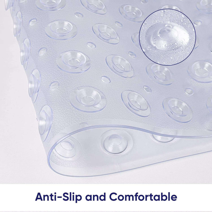 Hafaa Shower Bath Mat Non Slip Anti Mould & Mildew - Long Rubber Bathroom Mat 70x38cm with Strong Suction Cups Grip - Easy Drain and Machine Washable Soft Bathtub Mats (Clear)
