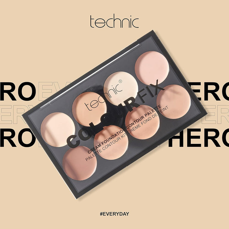 Technic Colour Fix Contour & Define Cream Foundation Palette - 8 Versatile, Pigmented Shades for All Skin Tones with Matte Finish, Long-Lasting and Vegan Friendly