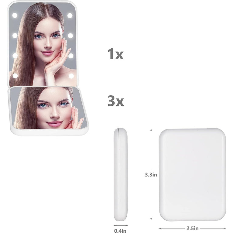 Travel Makeup Mirror with LED Light, 1X/3X Magnification, Compact and Portable Handheld Mirror
