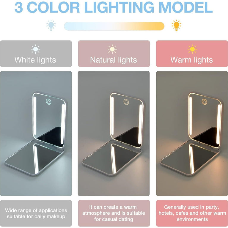 Travel Makeup Mirror with LED Light, 1X/3X Magnification, Compact and Portable Handheld Mirror