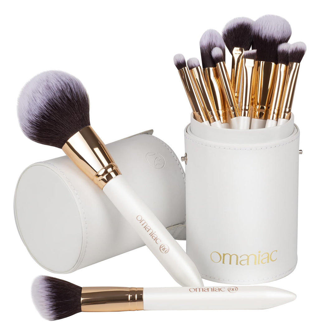 GlamPro™ Luxe Makeup Brush Set (12 Pieces) - Elegant Pearl Handles, Travel-Friendly Case Included