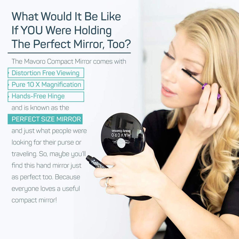 Compact Double-Sided Makeup Mirror with Hands-Free Hinge (Champagne Gold)