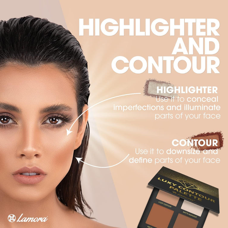 4-Shade Matte Contour Kit with Mirror - Long Lasting, Blendable Makeup Palette for Highlighting and Contouring - Vegan, Hypoallergenic, and Cruelty Free