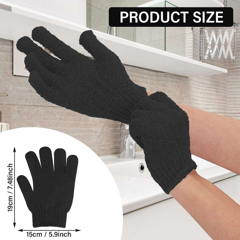 Sibba Bath Gloves for Shower Natural Loofah Exfoliating Wash Gloves for Body and Face, Dead Skin Remover, Double Sided Microfibre Shower Body Gloves for Adults and Kids (Black)
