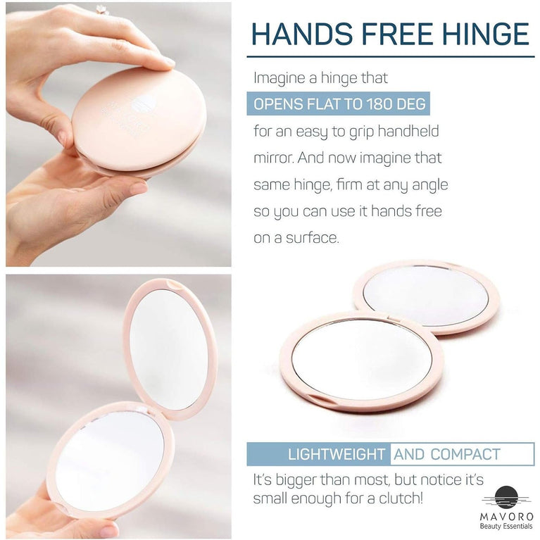 Compact Double-Sided Makeup Mirror with Hands-Free Hinge (Champagne Gold)