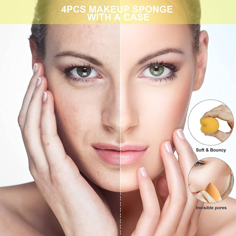 Set of 4 Latex-Free Sponges in Various Shapes with Portable Case for Seamless Foundation Application and Blending