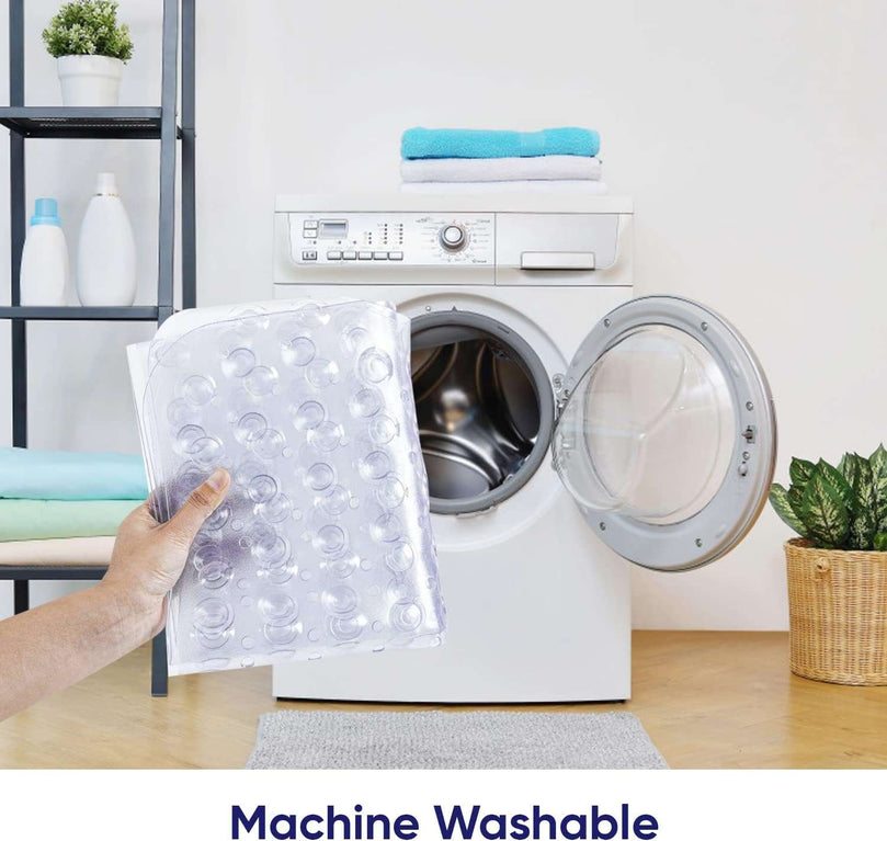 Hafaa Shower Bath Mat Non Slip Anti Mould & Mildew - Long Rubber Bathroom Mat 70x38cm with Strong Suction Cups Grip - Easy Drain and Machine Washable Soft Bathtub Mats (Clear)