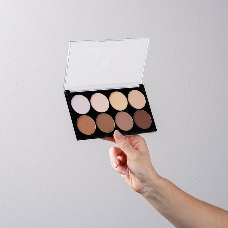 W7 Pro Contour & Highlight Palette - 8 Shade Blendable Powder Makeup Kit for All Skin Types