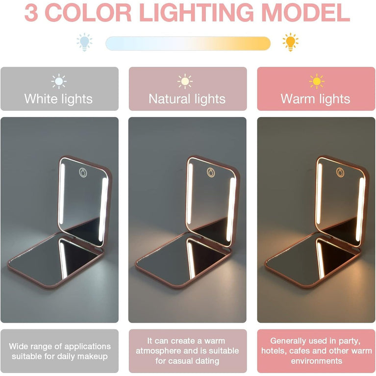 Travel Makeup Mirror with LED Light, 1X/3X Magnification, Compact and Portable Handheld Mirror