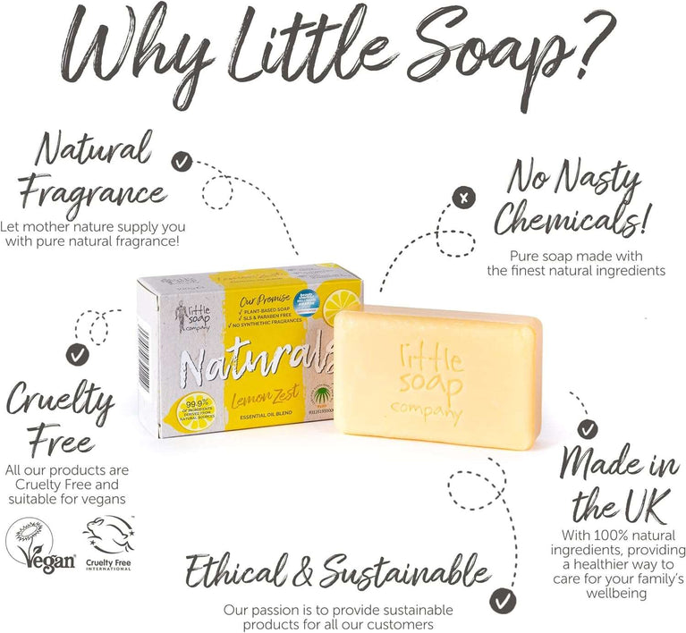 Little Soap Company Naturals Range - Bar Soap | Vegan, Cruelty Free, No SLS or Parabens, Refreshing Cleansing Soap bar, Natural Eco Friendly Body & Hand Soap, 100g (Lemon Zest)