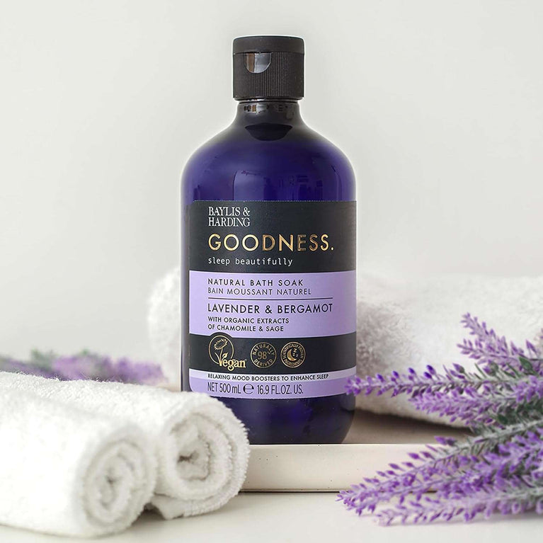 Baylis & Harding Goodness Sleep Lavender & Bergamot Sleep Bath Soak, 500 ml (Pack of 4) - Vegan Friendly