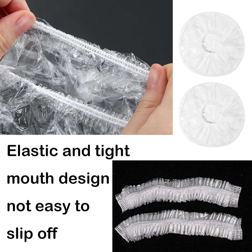 BNFGD 100 Pcs Disposable Shower Caps,Extra Elastic Waterproof Shower Caps,Clear Waterproof Plastic Shower Cap for Home, Hotel, Spa and Hair Salon Portable Travel