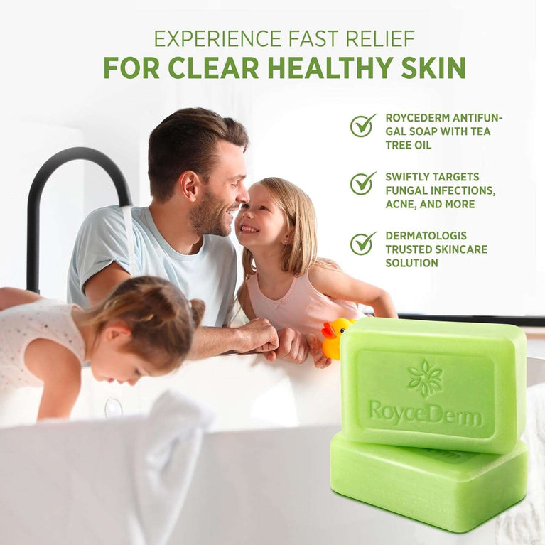 Antifungal Antibacterial Tea Tree Soap: Tea Tree Oil Soap for Face & Body Acne - Antifungal Antibacterial Treatment Soap for Athlete's Foot Tinea Versicolor Folliculitis Ringworm Jock Itch - 2 Pack