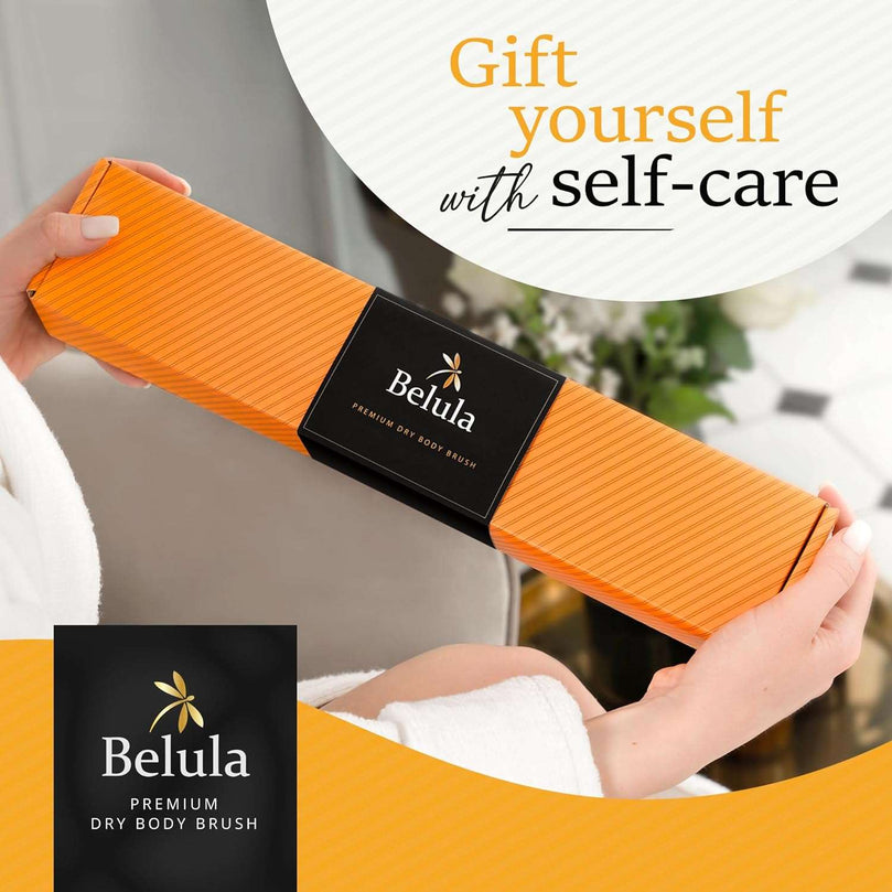 Belula Premium Dry Brushing Body Brush Set- Natural Boar Bristle Body Brush, Exfoliating Face Brush & One Pair Bath & Shower Gloves. Free Bag & How to – Great Gift for A Glowing Skin & Healthy Body