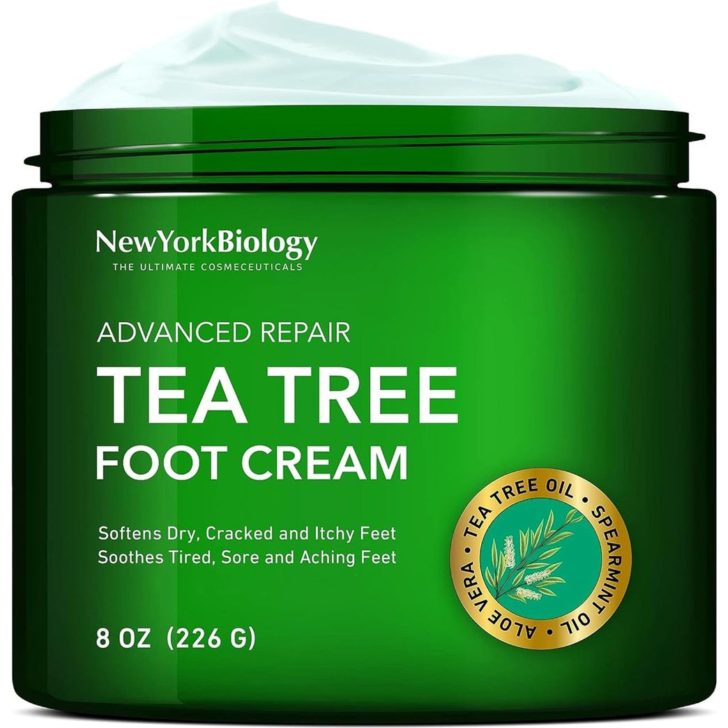 New York Biology's Tea Tree Oil Infused Foot Cream for Athlete's Foot, Nail Fungus, and Dry, Itchy Skin Relief - 226g