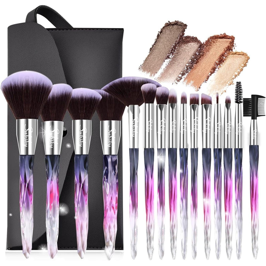 15-Piece Subsky Acrylic Handle Makeup Brushes Kit with Crystal Style and Sparkling Handles