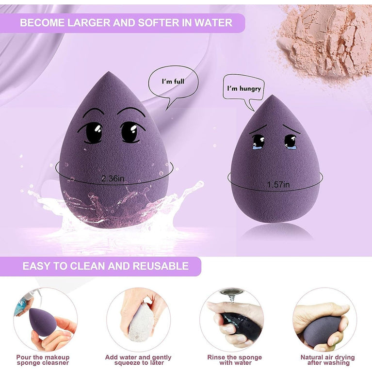 Set of 4 Latex-Free Sponges in Various Shapes with Portable Case for Seamless Foundation Application and Blending