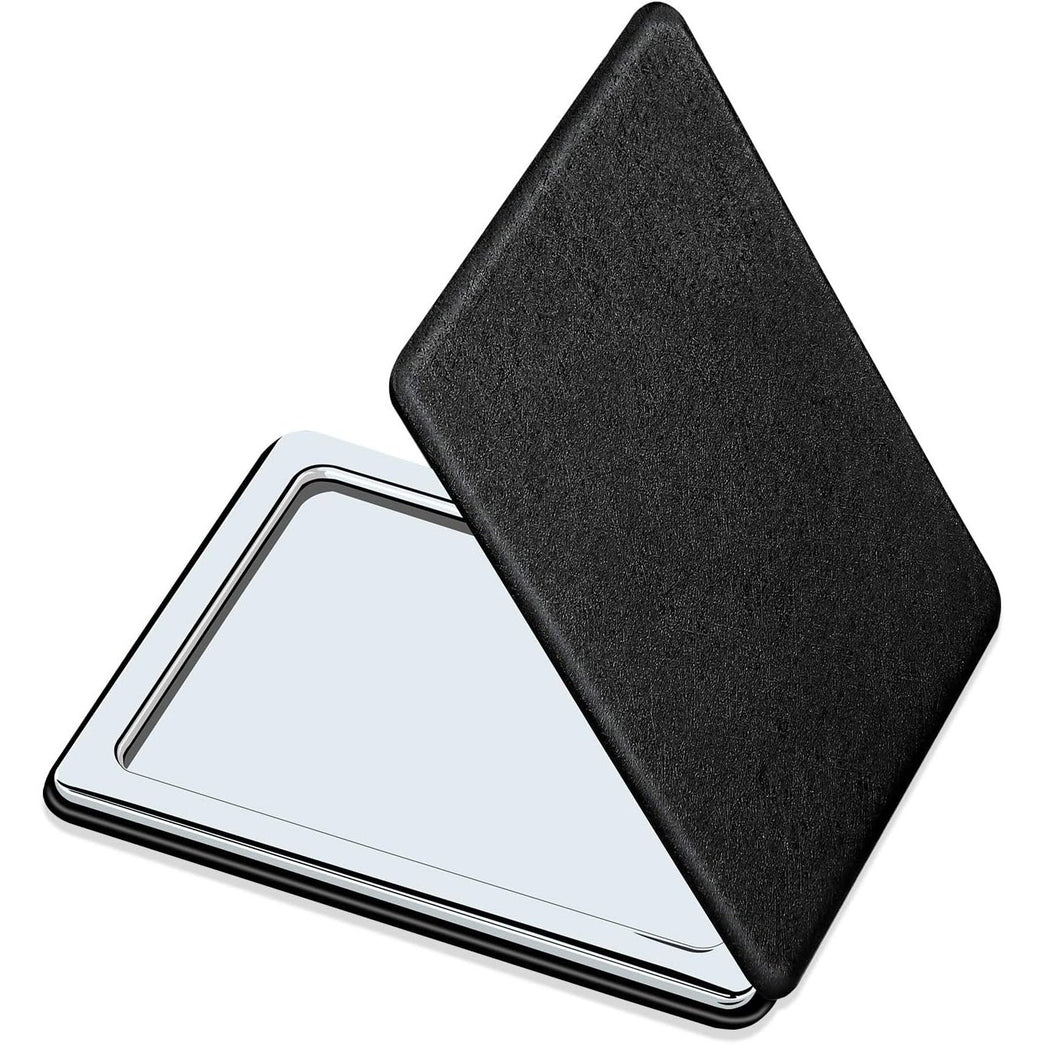 Compact Travel Makeup Mirror with Double-Sided Magnification, Sleek Black Folding Vanity Mirror