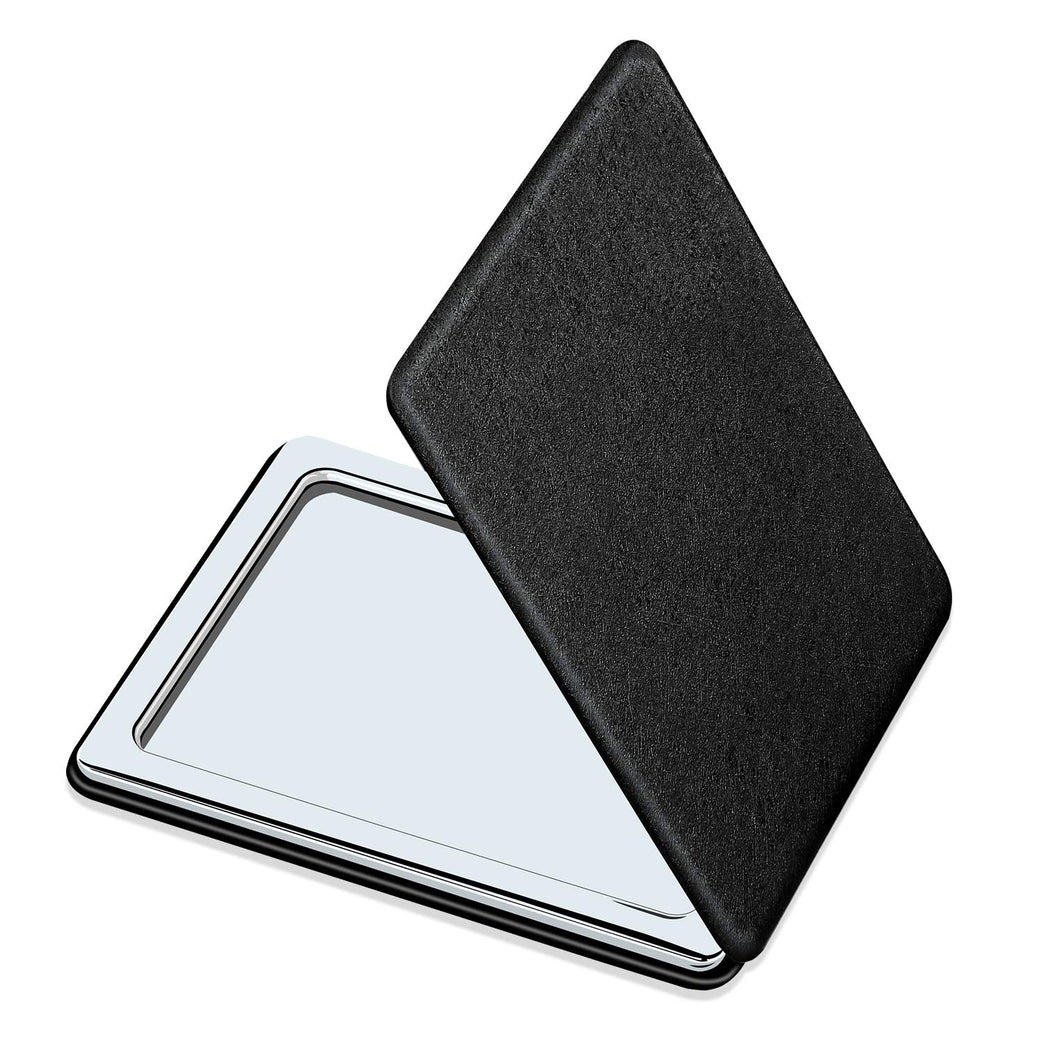 Compact Travel Makeup Mirror with Double-Sided Magnification, Sleek Black Folding Vanity Mirror