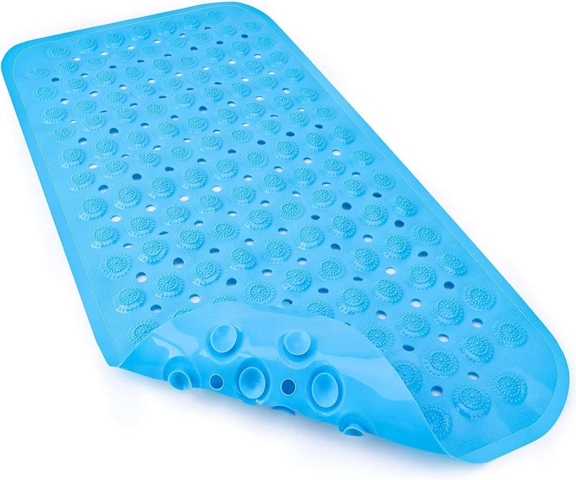 Bath Mat Non Slip Anti Mould, Extra Long Bathtub Mats with Drain Holes & Suction Cups Machine Washable Rubber Bathroom Shower Mat for Inside Bath - 70 x 35 cm Blue