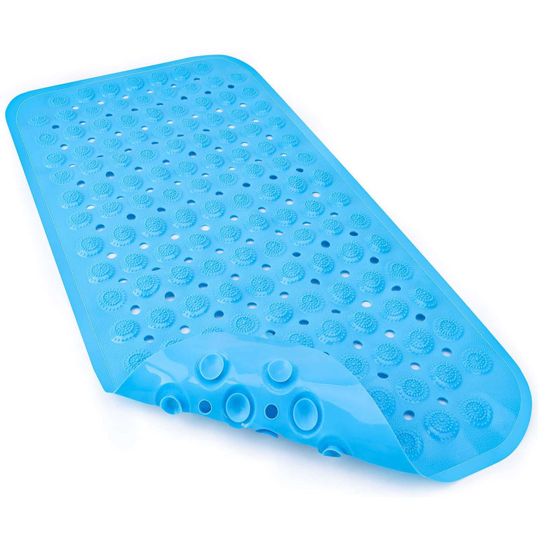 Bath Mat Non Slip Anti Mould, Extra Long Bathtub Mats with Drain Holes & Suction Cups Machine Washable Rubber Bathroom Shower Mat for Inside Bath - 70 x 35 cm Blue