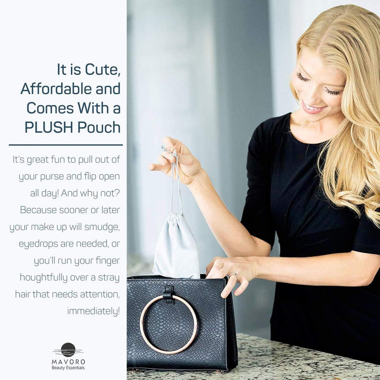 Compact Double-Sided Makeup Mirror with Hands-Free Hinge (Champagne Gold)