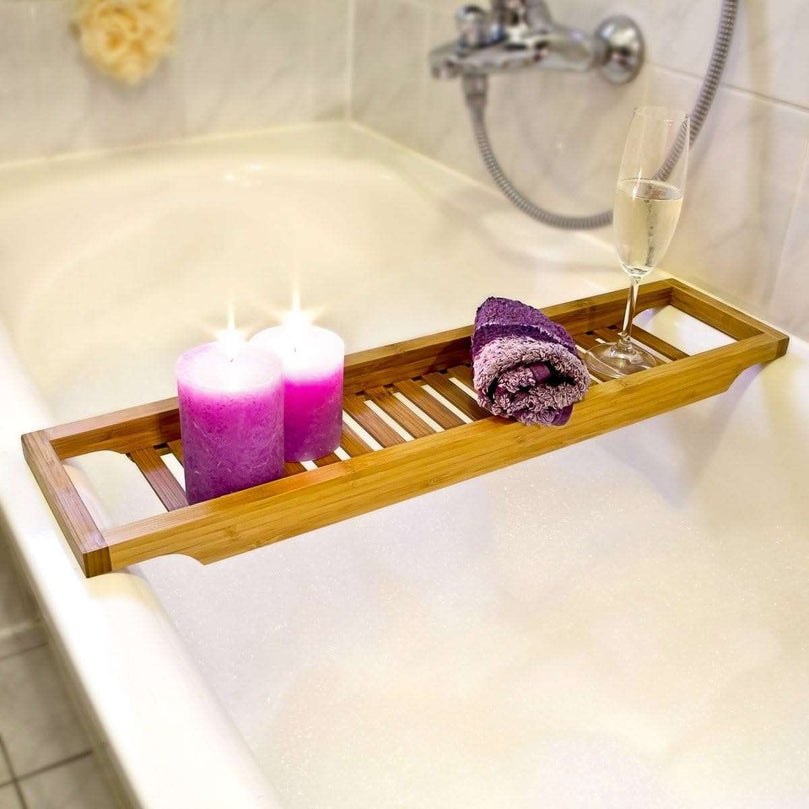 Bamboo Bath Shelf 64 x 15 cm Bathtub Bridge Bath Attachment Bamboo Wood Bath Shelf
