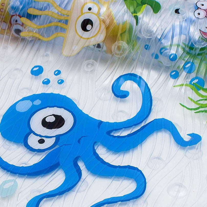 BEEHOMEE Bath Mats for Tub - Large Cartoon Non-Slip Bathroom Bathtub Mat Anti-Slip Shower Mats for Floor 88 x 38 cms,Machine Washable XL Size Bathroom Mats(Blue-Octopus ZY)