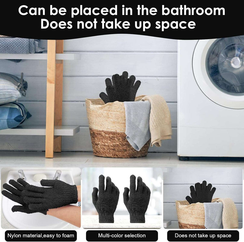 Sibba Bath Gloves for Shower Natural Loofah Exfoliating Wash Gloves for Body and Face, Dead Skin Remover, Double Sided Microfibre Shower Body Gloves for Adults and Kids (Black)
