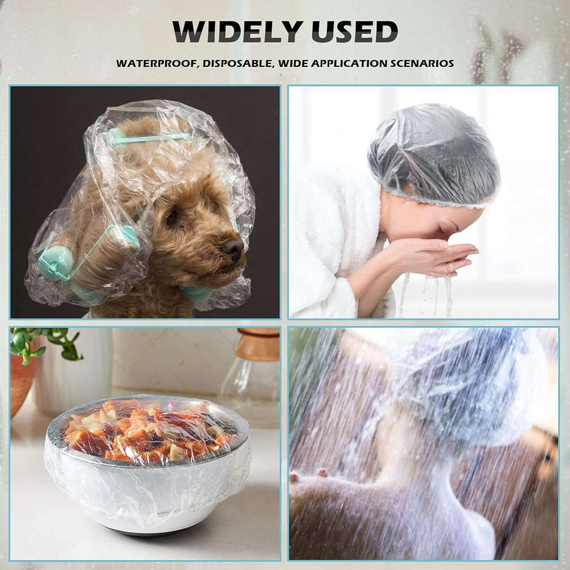 G2PLUS Disposable Shower Caps Individually Wrapped - 44CM Plastic Bath Caps - 100PCS Waterproof Elastic Shower Caps for Home Use, Hotel, Spa, and Hair Salon