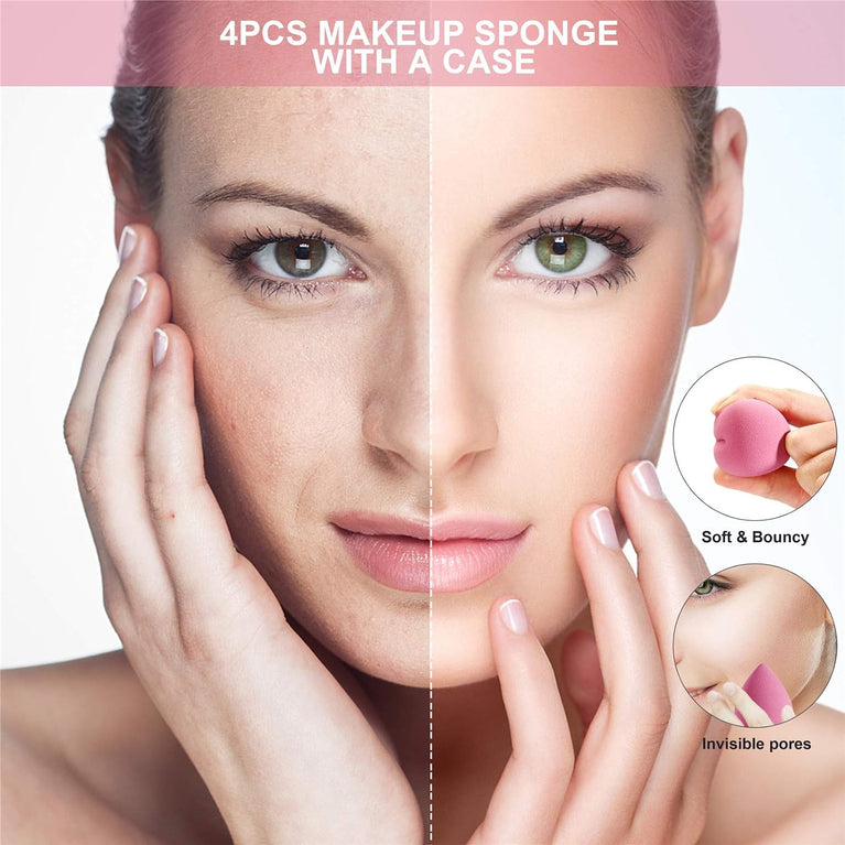 Set of 4 Latex-Free Sponges in Various Shapes with Portable Case for Seamless Foundation Application and Blending