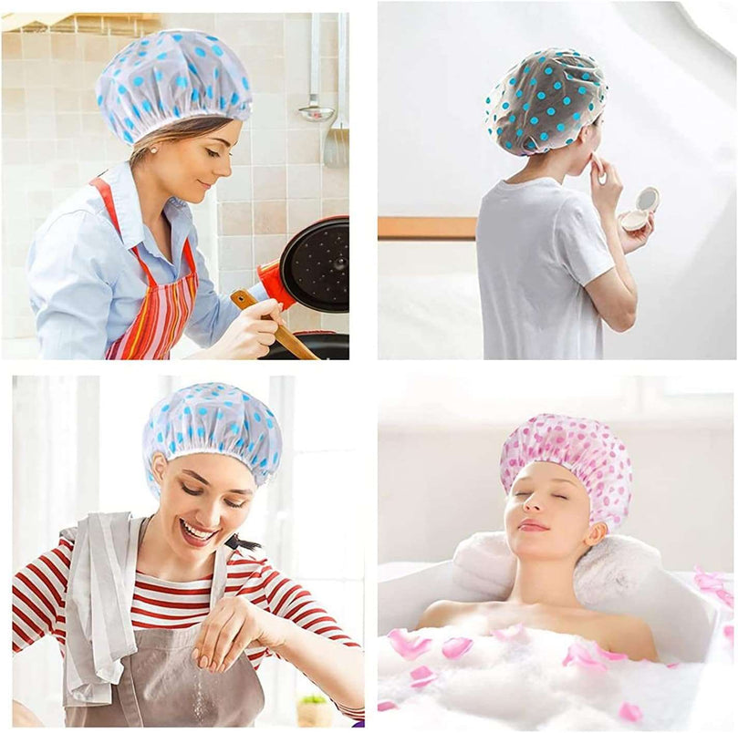 Shower Caps for Women Men Reusable Shower Hat Bath Caps with Elastic Band Waterproof Bath Cap Shower Caps for Women Long Hair (3 PCS)