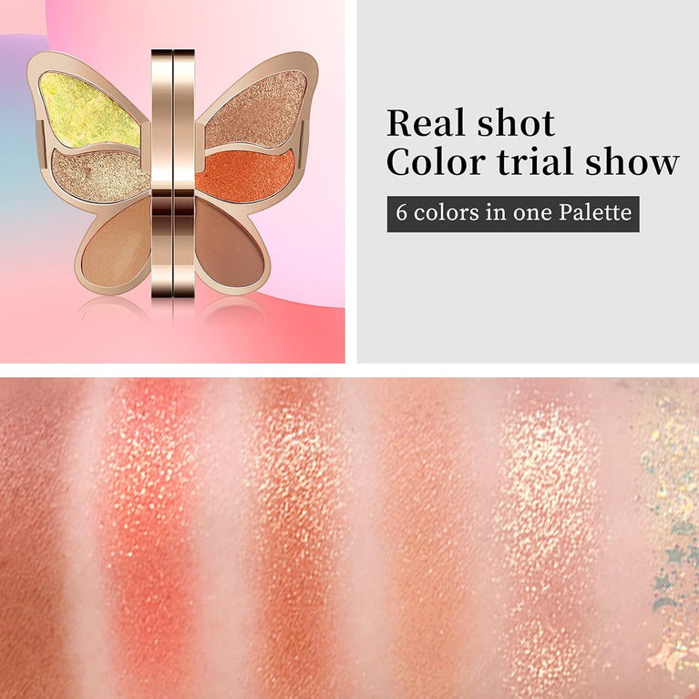 6-Color Butterfly Eyeshadow Palette - Waterproof, Long-Lasting and Cruelty-Free with Multiple Textures