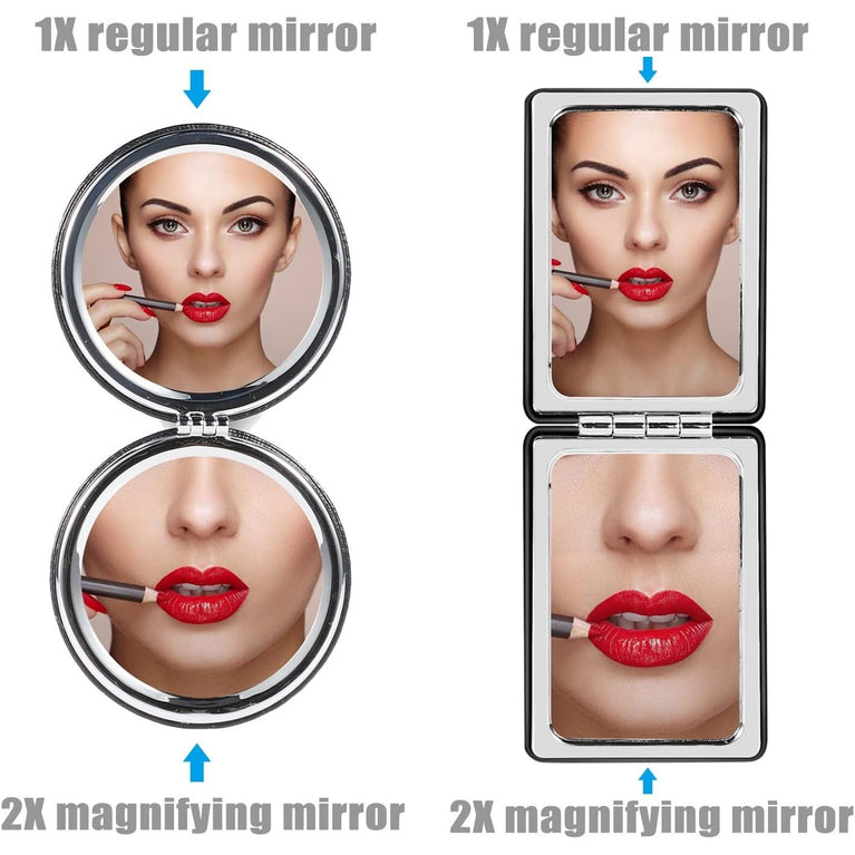 Travel Ready Double-Sided Compact Makeup Mirrors - Set of 2 Black Mirrors