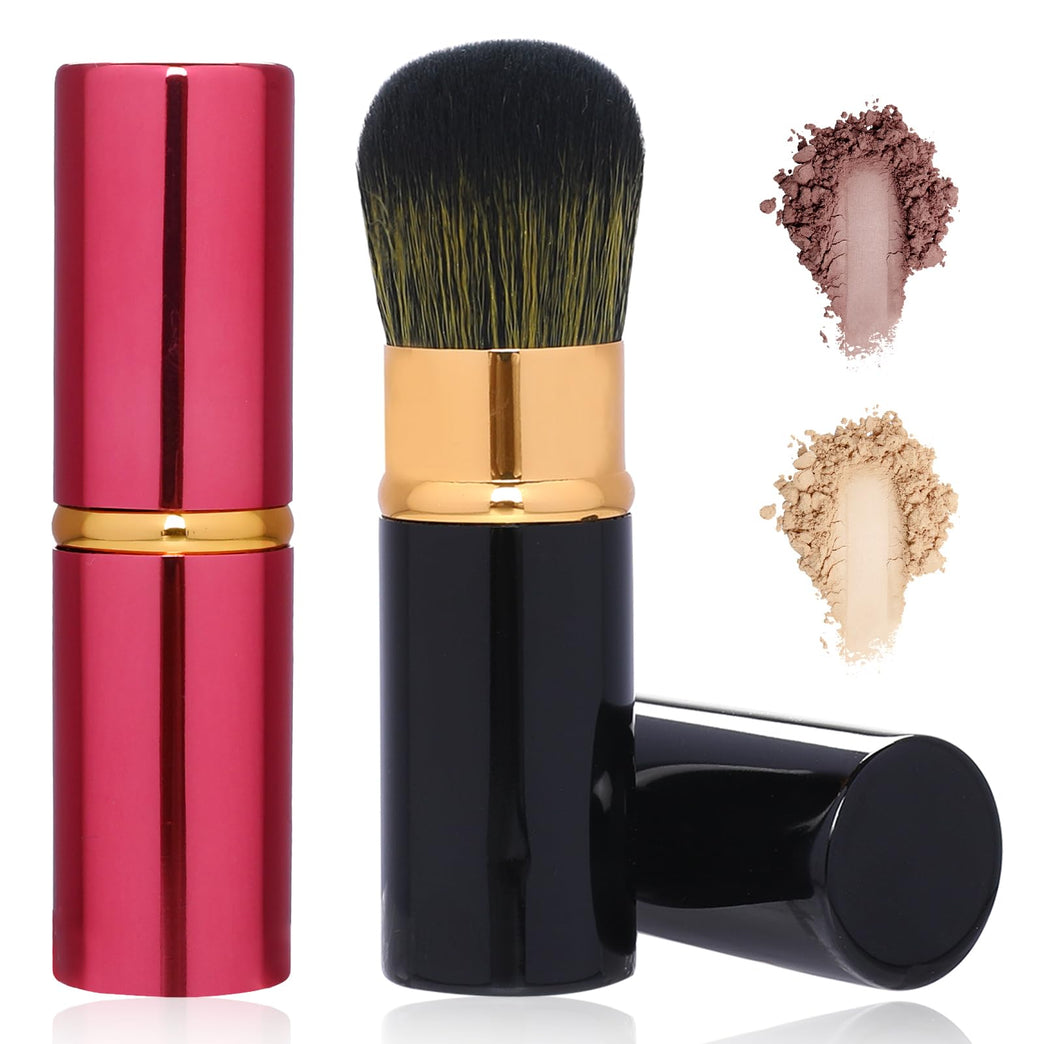 2 Pack Makeup Brush Duo with Retractable Design, Protective Covers, Fine Bristles for Flawless Bronzer