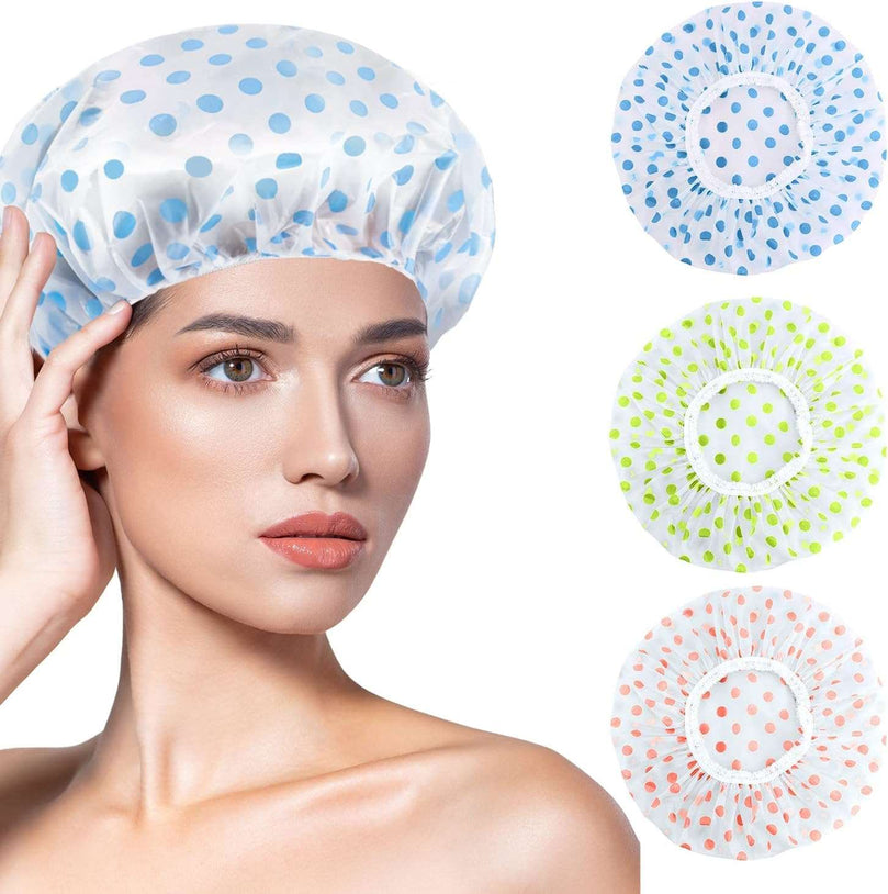 6 Pcs OWill Shower Caps for Women uk,Waterproof and Reusable Bath Cap,28cm Width with Elastic Band, Large Plastic Long Hair Eco Cap.