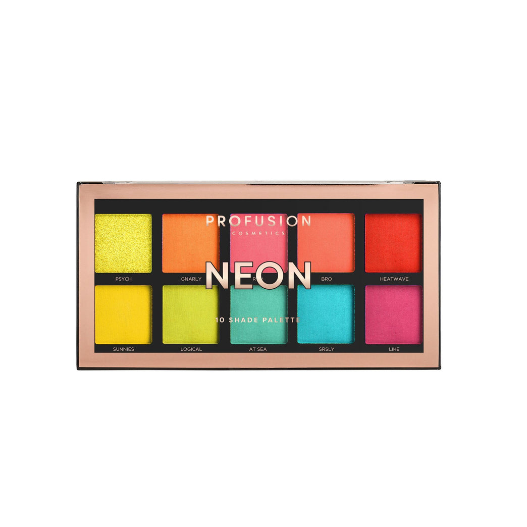 Vibrant Neon Spectrum 10 Shade Palette by Profusion Cosmetics, Multicolour