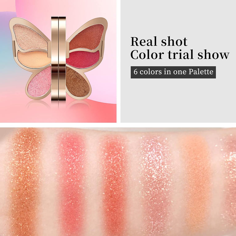 6-Color Butterfly Eyeshadow Palette - Waterproof, Long-Lasting and Cruelty-Free with Multiple Textures