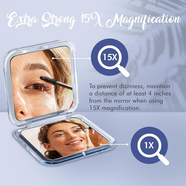 Compact 15X Magnifying Mirror for Travel - Lightweight Handheld Mirror