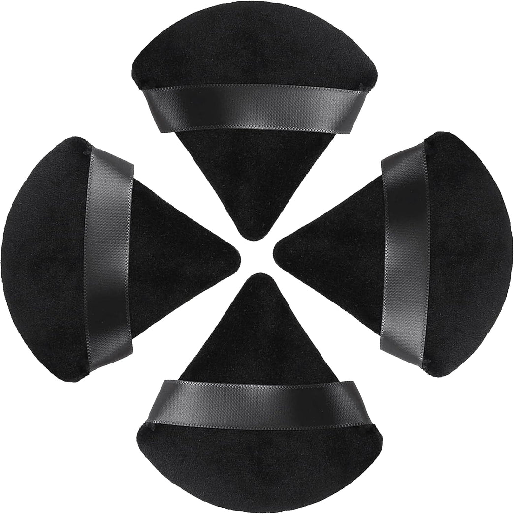 Makeup Powder Puffs, 4 Pack - Triangular, Washable Sponge with Strap for Wet or Dry Cosmetics