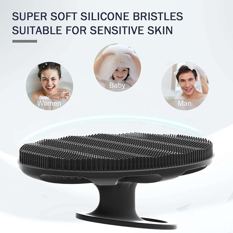BEAUTAIL Silicone Body Scrubber Shower Bath Wash Brush Gentle Exfoliating Scrub Cleansing Loofah for Women Men Baby Sensitive Skin, Easy to Clean, Lather Nicely, More Hygienic, 1 Pack, Black