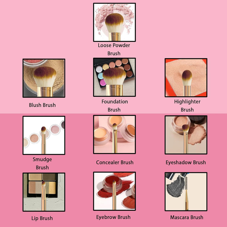 Ultimate Glam 10pcs Makeup Brushes Set - Luxurious Beauty Tools for Women's Perfect Makeup Looks
