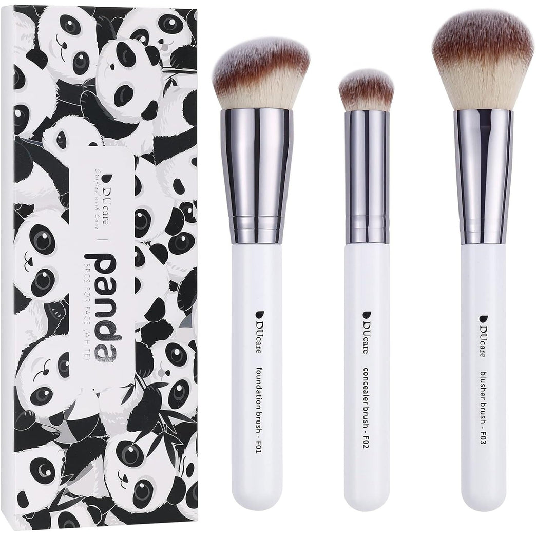 3-Piece Makeup Brush Set – White – Powder, Concealer and Blush Brushes, Vegan