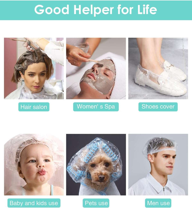 Auban Shower Cap Disposable, 100 PCS Shower caps Large&Thick Waterproof Clear Plastic Elastic Hair Bath Caps For Women Kids Girls, Hotel and Hair Solon, Travel Spa, Home Use