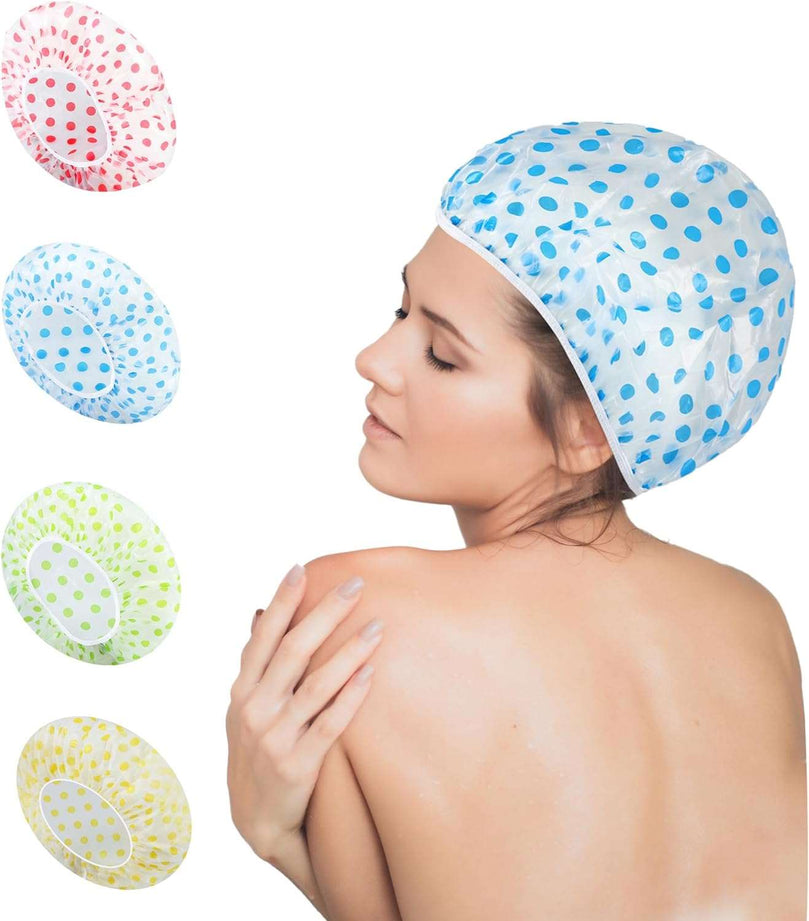 Nimxy Pack of 4 Shower Cap, Reusable Shower Caps For Women & Men - Waterproof with Elastic Band & Soft Lining (Dotted)